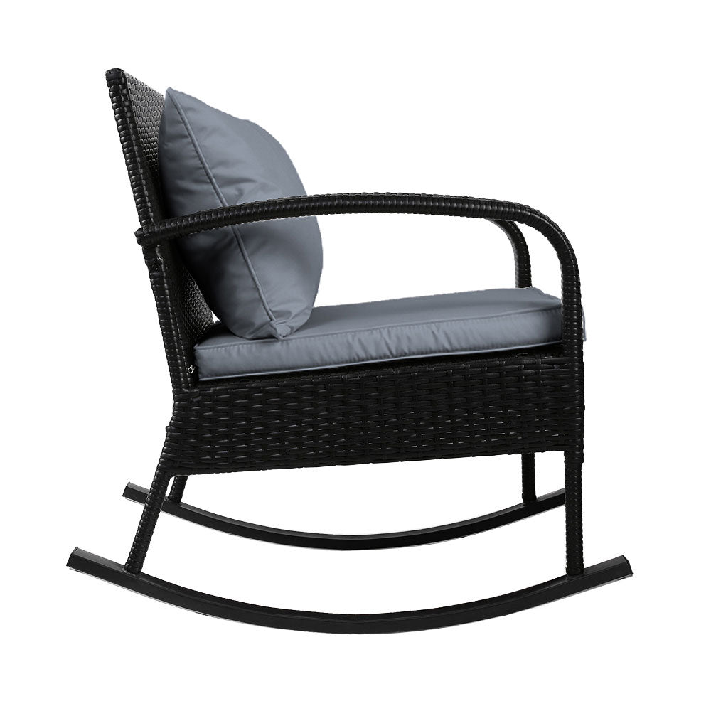 Gardeon Outdoor Furniture Rocking Chair Wicker Garden Patio Lounge Setting Black-2