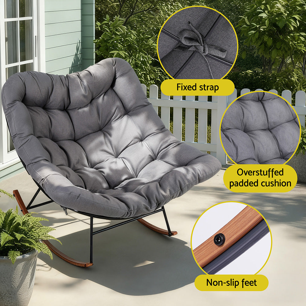 Gardeon Outdoor Rocking Chair Furniture Papasan Recliner Garden Patio Lounge Setting-6