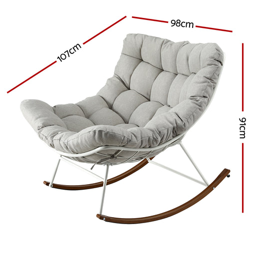 Gardeon Outdoor Rocking Chair Furniture Papasan Recliner Garden Patio Lounge Setting White