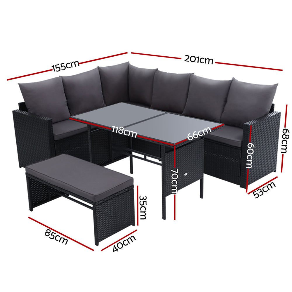 Gardeon Outdoor Furniture Dining Setting Sofa Set Lounge Wicker 8 Seater Black-1