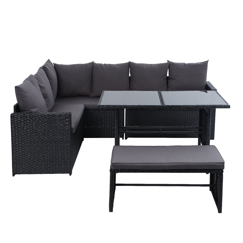 Gardeon Outdoor Furniture Dining Setting Sofa Set Lounge Wicker 8 Seater Black-2