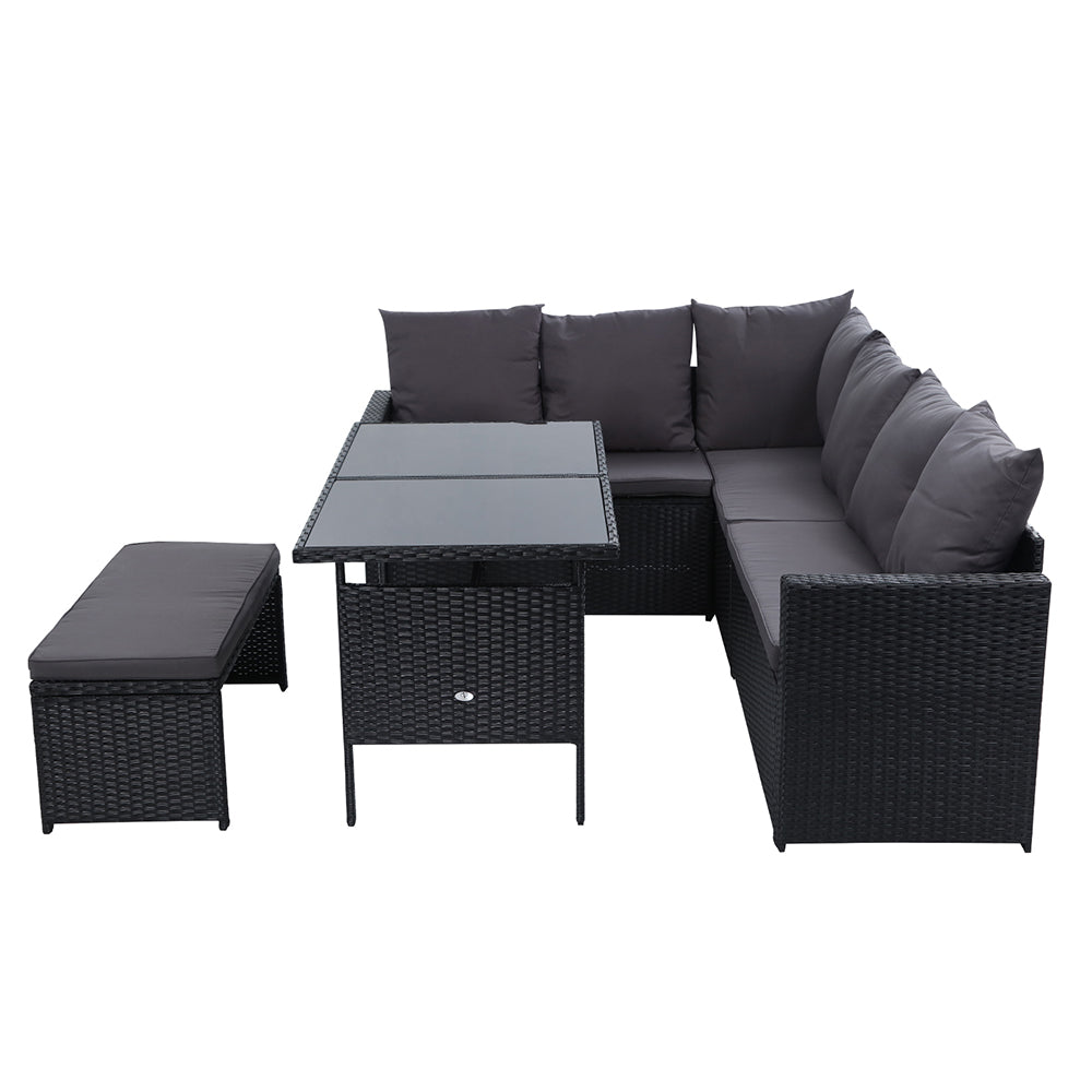 Gardeon Outdoor Furniture Dining Setting Sofa Set Lounge Wicker 8 Seater Black-3