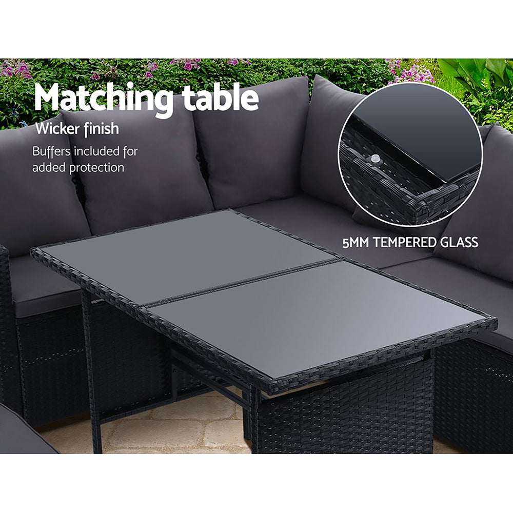 Gardeon Outdoor Furniture Dining Setting Sofa Set Lounge Wicker 8 Seater Black-4