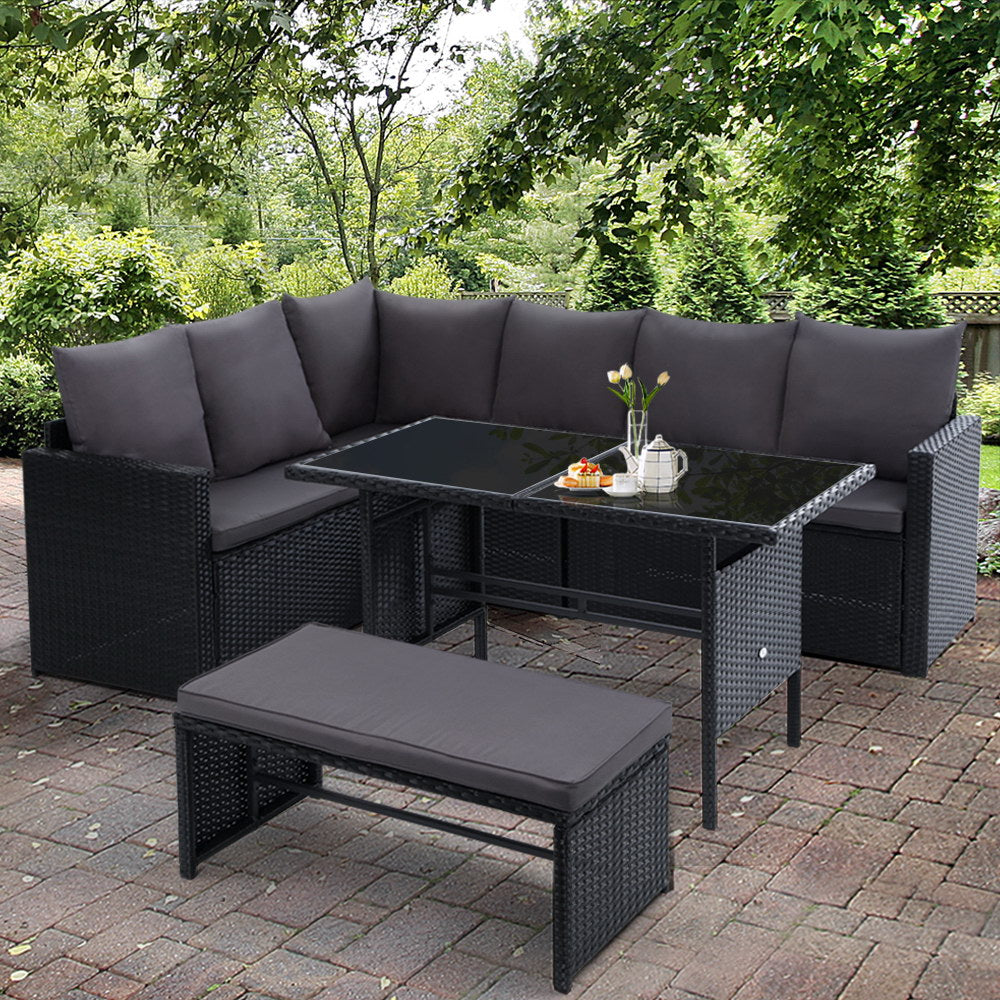 Gardeon Outdoor Furniture Dining Setting Sofa Set Lounge Wicker 8 Seater Black-7