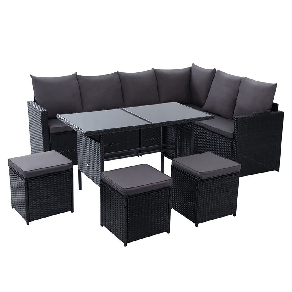 Gardeon Outdoor Furniture Dining Setting Sofa Set Lounge Wicker 9 Seater Black-0