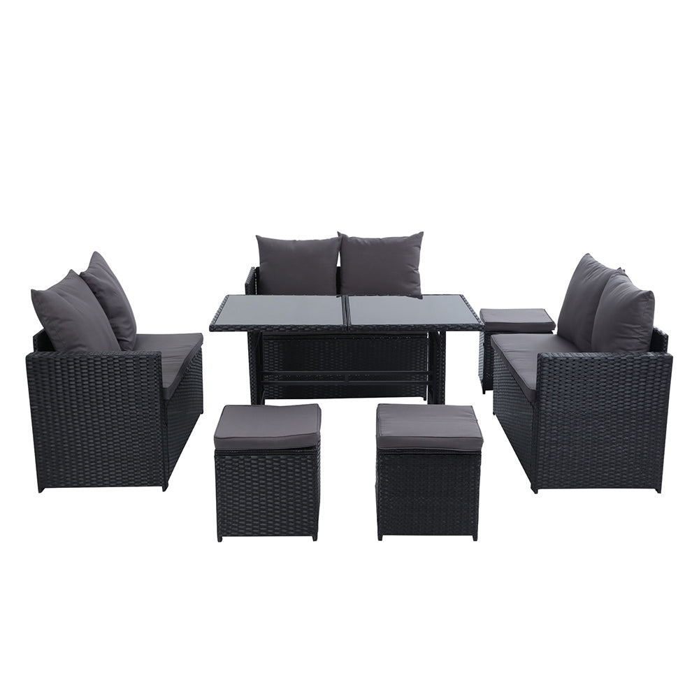 Gardeon Outdoor Furniture Dining Setting Sofa Set Lounge Wicker 9 Seater Black-2