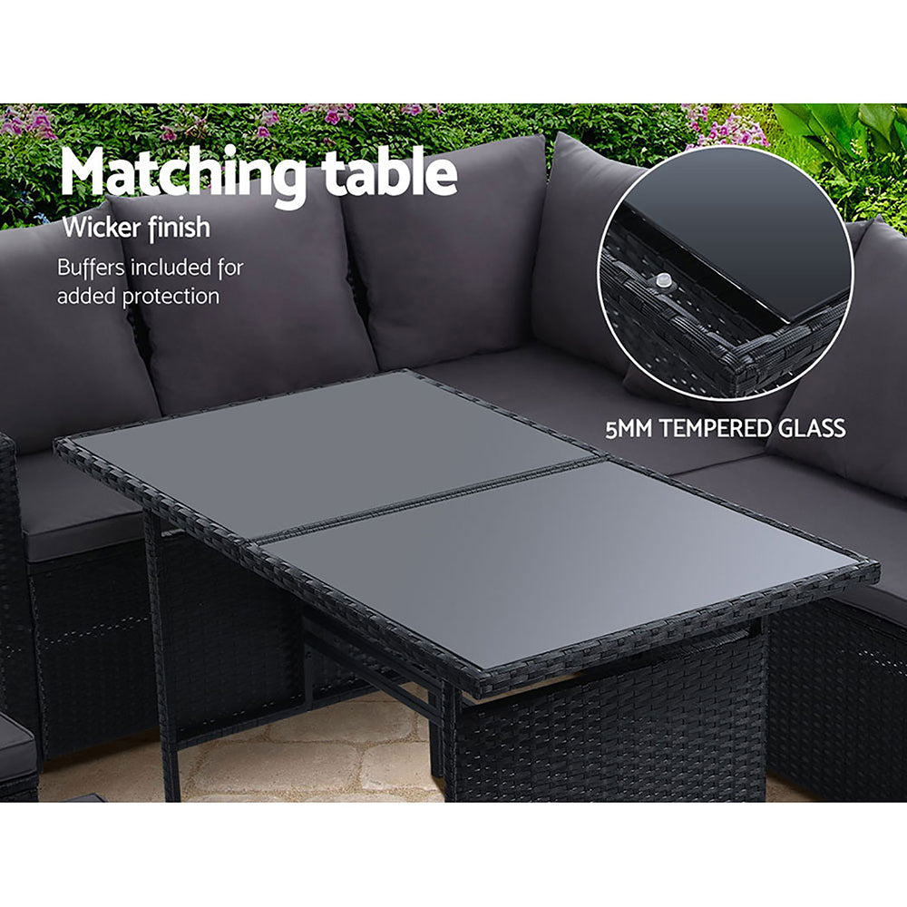 Gardeon Outdoor Furniture Dining Setting Sofa Set Lounge Wicker 9 Seater Black-4