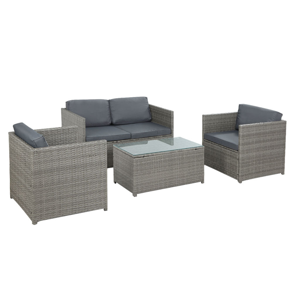 Gardeon 4-Piece Outdoor Sofa Set Wicker Couch Lounge Setting Grey-0