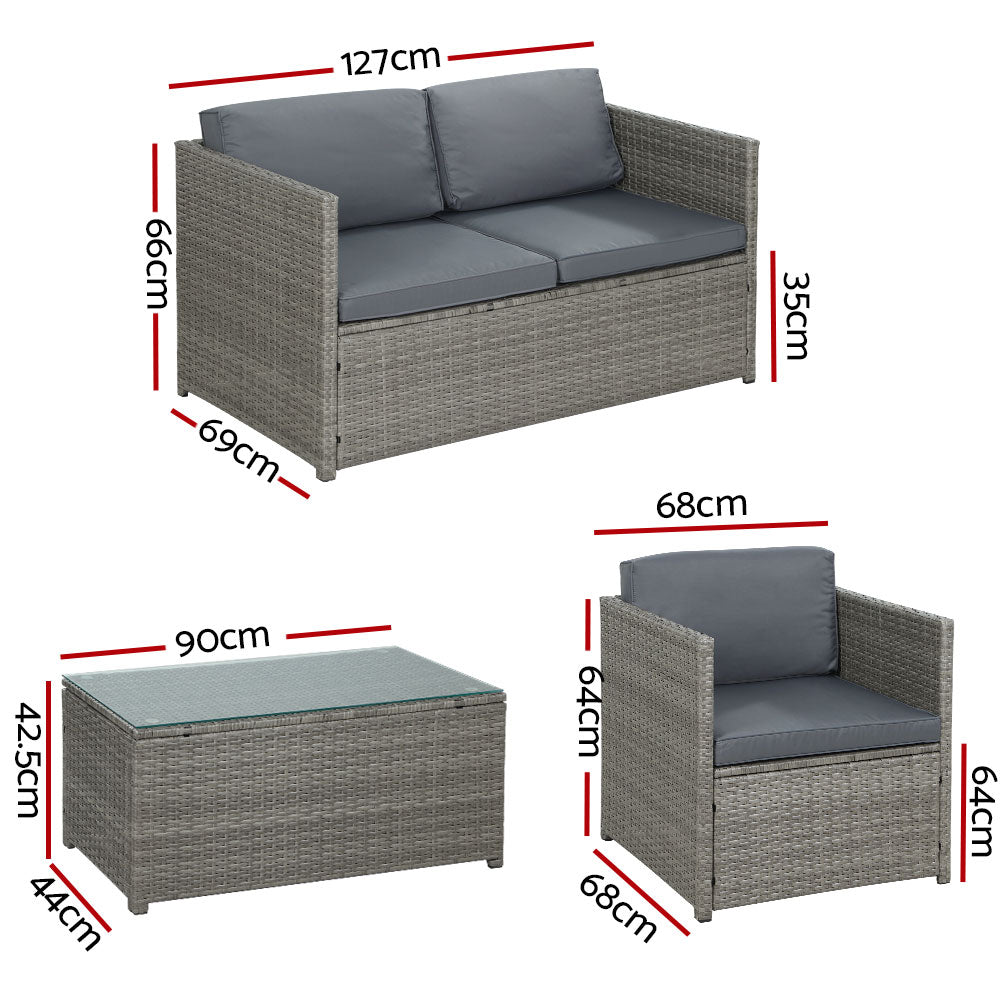 Gardeon 4-Piece Outdoor Sofa Set Wicker Couch Lounge Setting Grey-1