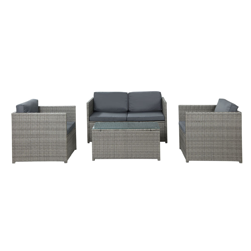 Gardeon 4-Piece Outdoor Sofa Set Wicker Couch Lounge Setting Grey-2