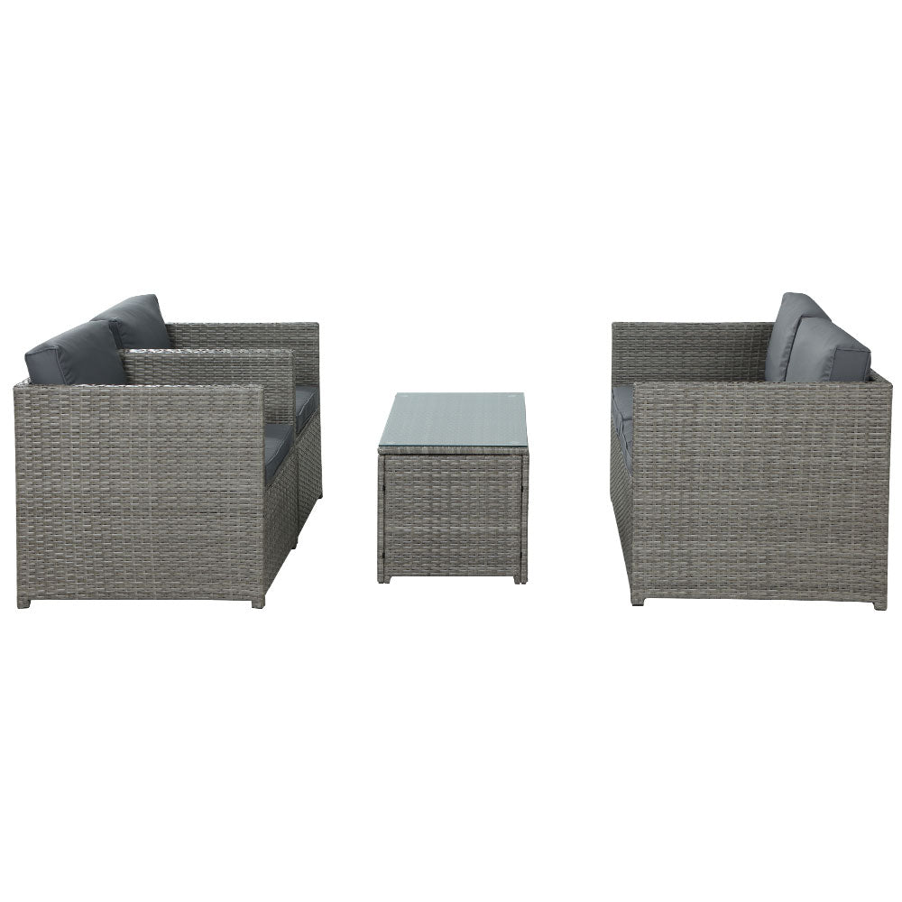 Gardeon 4-Piece Outdoor Sofa Set Wicker Couch Lounge Setting Grey-3