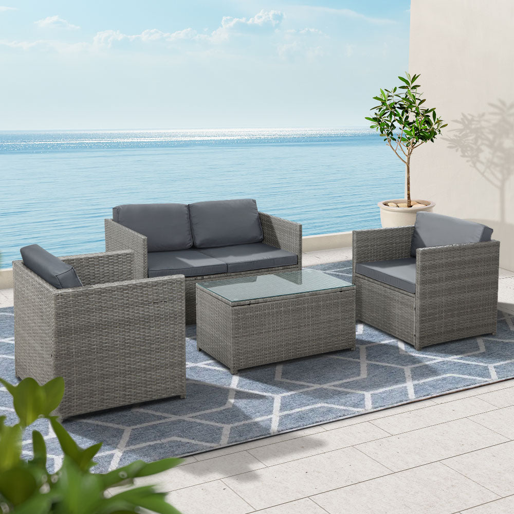 Gardeon 4-Piece Outdoor Sofa Set Wicker Couch Lounge Setting Grey-7