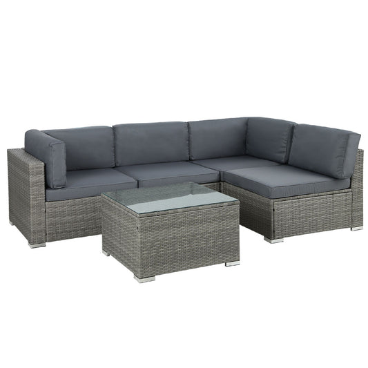 Gardeon 5-Piece Outdoor Sofa Set Wicker Couch Lounge Setting 4 Seater Grey-0