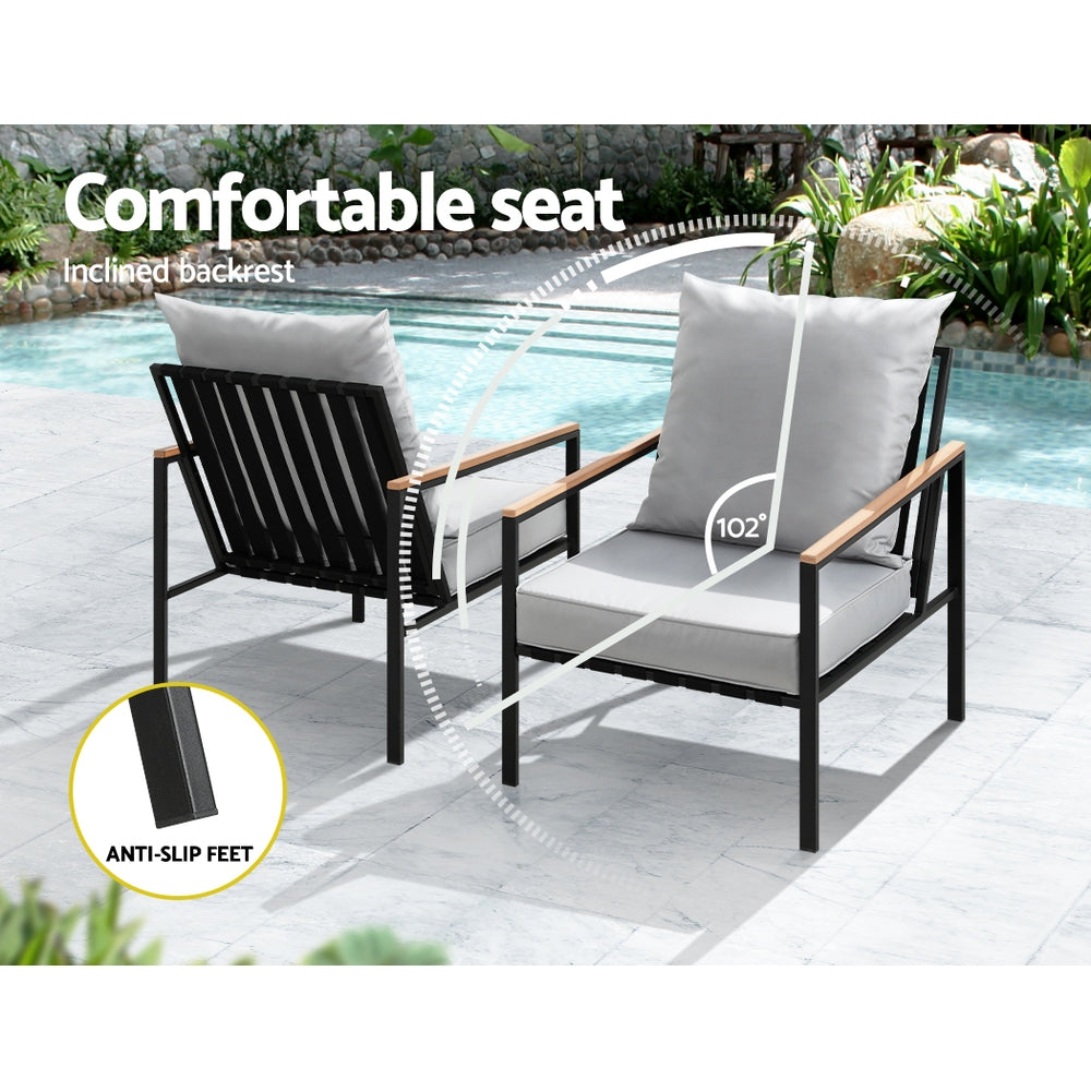 Gardeon 3PC Outdoor Furniture Bistro Set Lounge Setting Chairs Table Patio Black-5