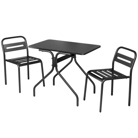 Gardeon 3PC Outdoor Bistro Set Patio Furniture Steel Table and Chairs Black-0