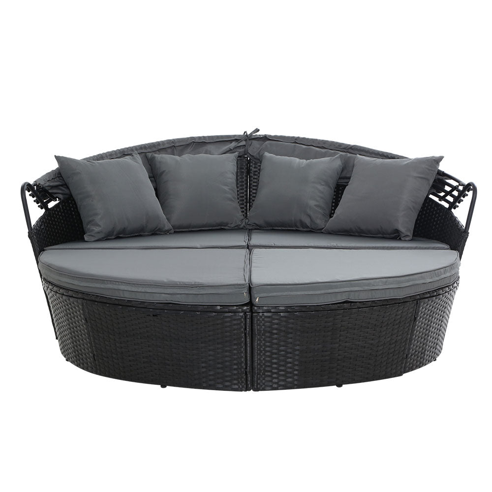 Gardeon Sun Lounge Setting Wicker Lounger Day Bed Outdoor Furniture Patio Black-2