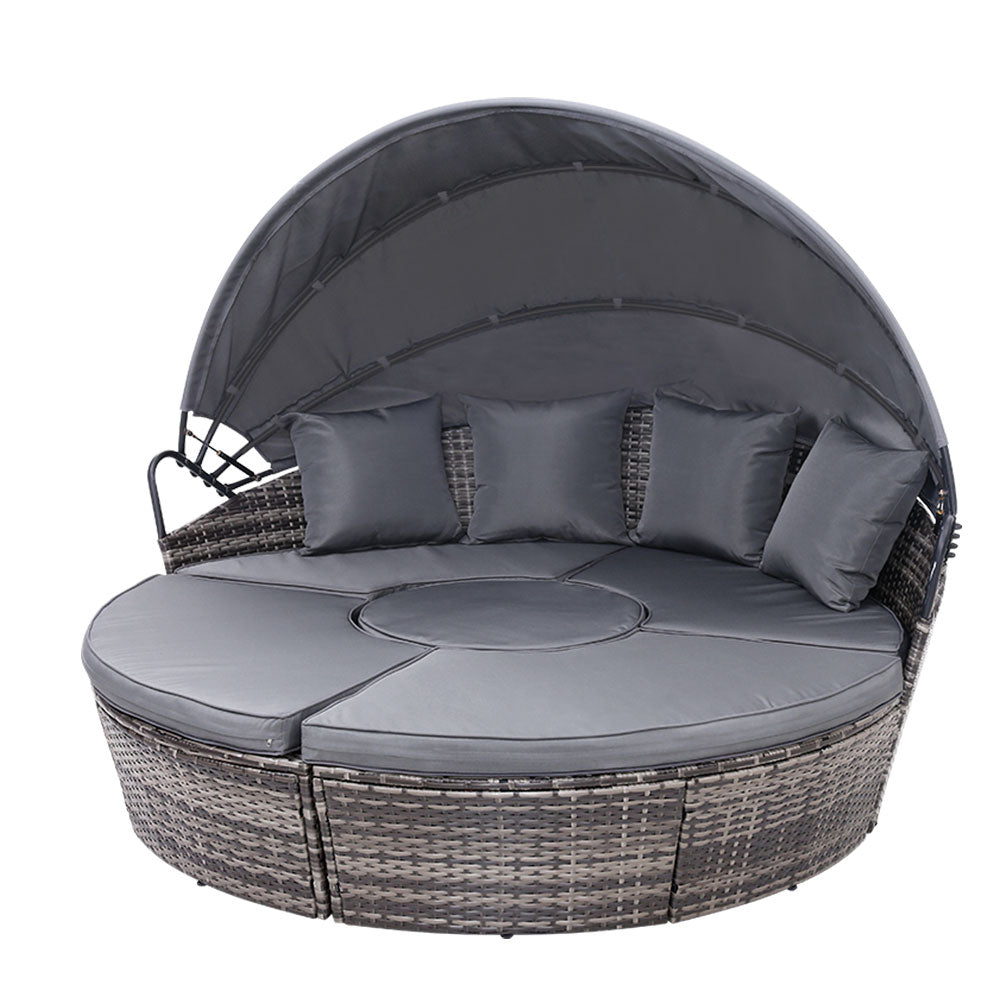 Gardeon Sun Lounge Setting Wicker Lounger Day Bed Patio Outdoor Furniture Grey-0