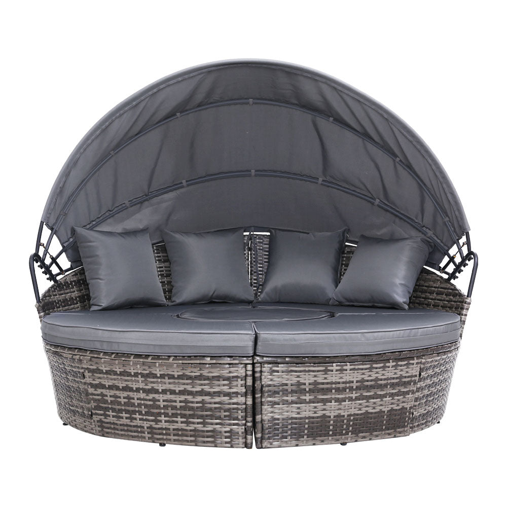 Gardeon Sun Lounge Setting Wicker Lounger Day Bed Patio Outdoor Furniture Grey-2