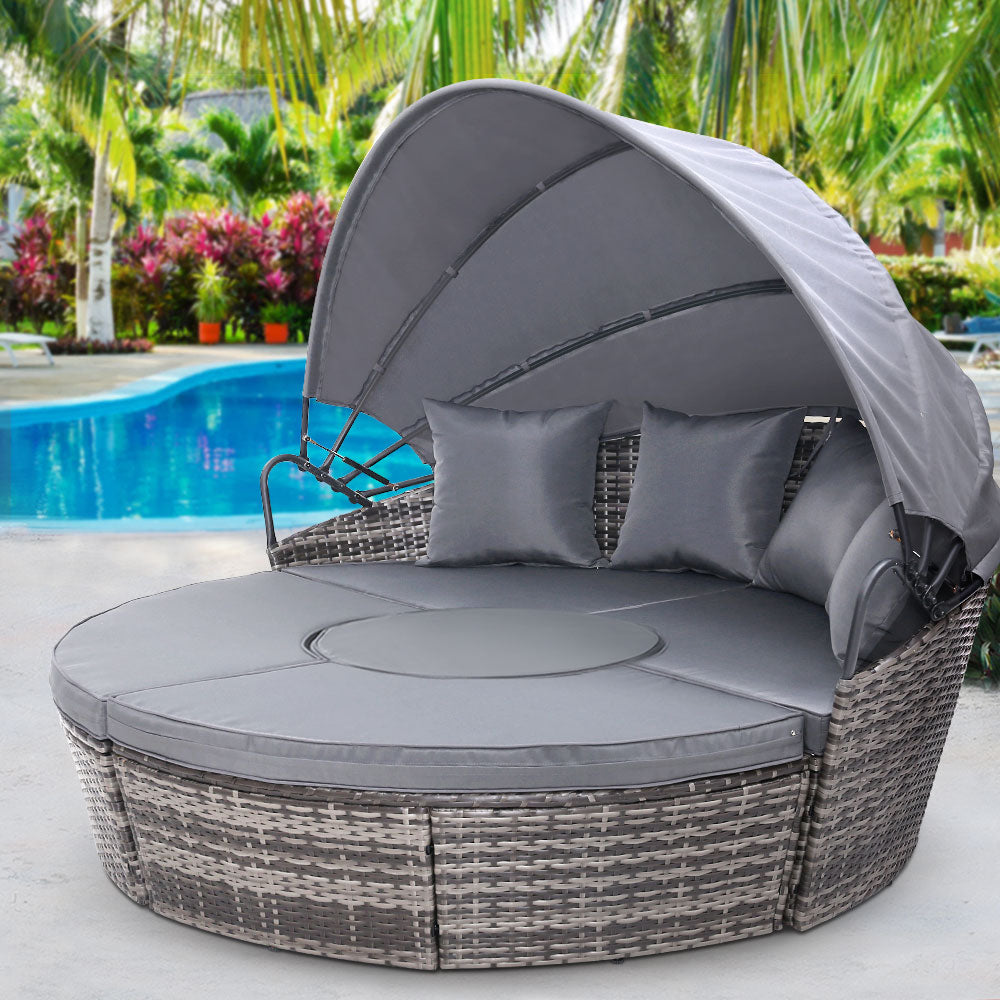 Gardeon Sun Lounge Setting Wicker Lounger Day Bed Patio Outdoor Furniture Grey-7