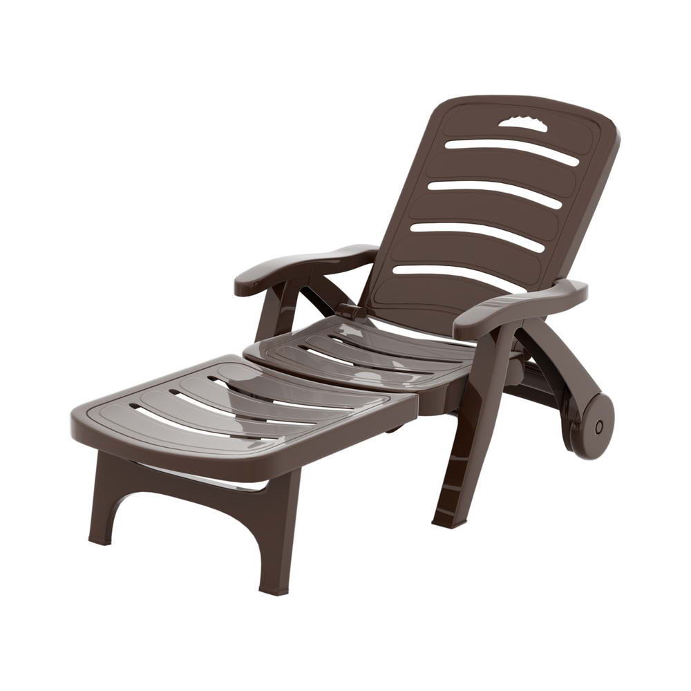 Gardeon Sun Lounger Folding Lounge Chair Wheels Patio Outdoor Furniture Brown-0