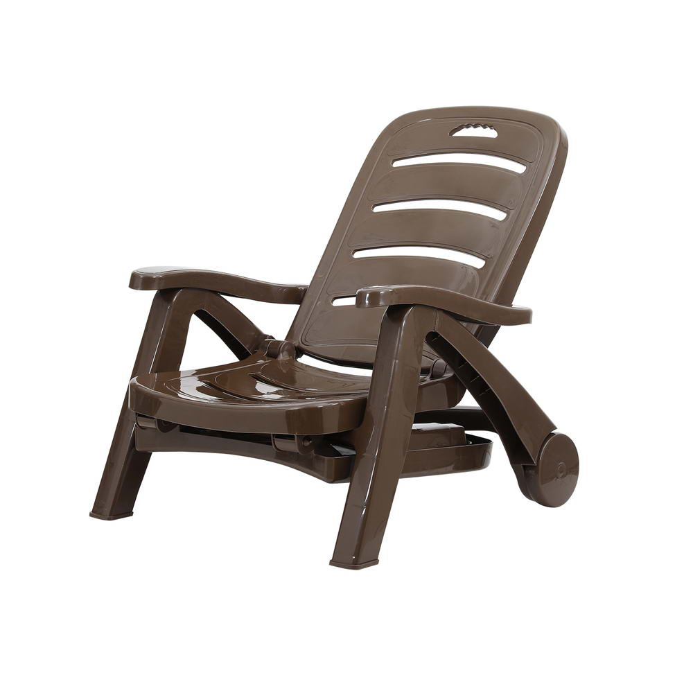 Gardeon Sun Lounger Folding Lounge Chair Wheels Patio Outdoor Furniture Brown-2