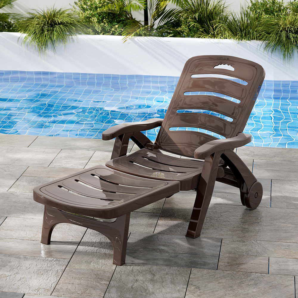 Gardeon Sun Lounger Folding Lounge Chair Wheels Patio Outdoor Furniture Brown-6