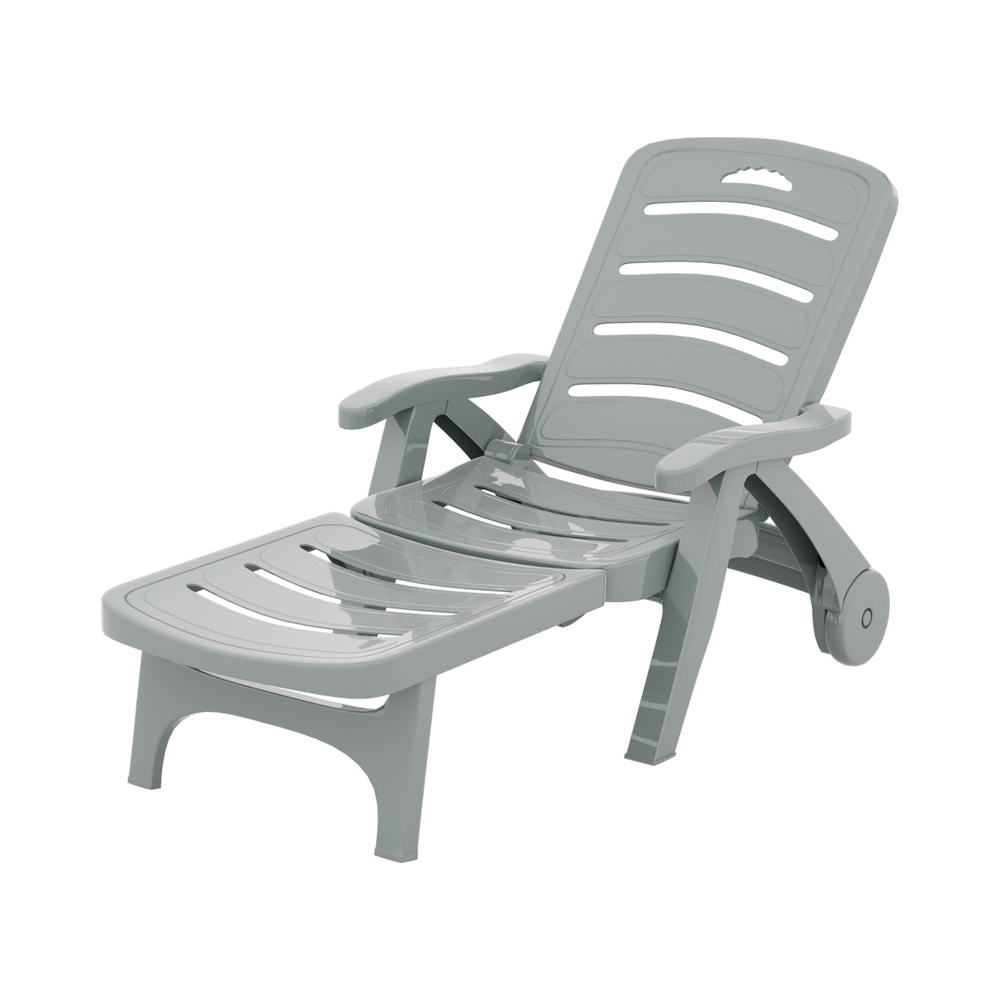 Gardeon Sun Lounger Folding Lounge Chair Wheels Patio Outdoor Furniture Grey-0