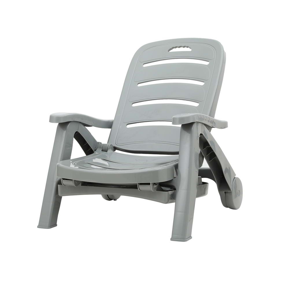 Gardeon Sun Lounger Folding Lounge Chair Wheels Patio Outdoor Furniture Grey-2