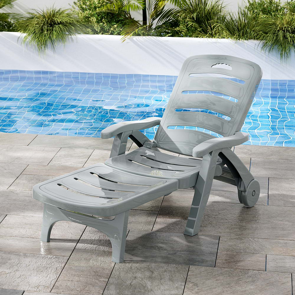 Gardeon Sun Lounger Folding Lounge Chair Wheels Patio Outdoor Furniture Grey-6