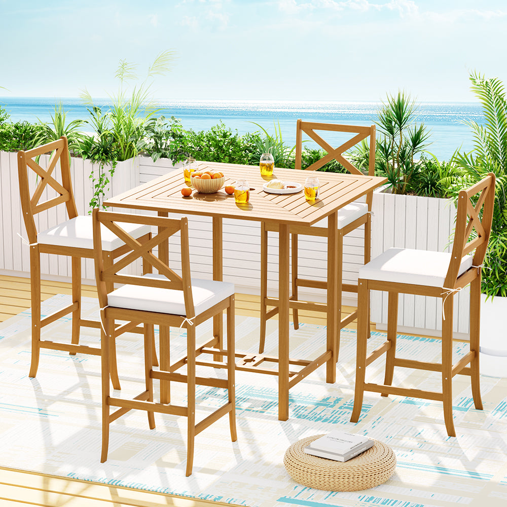 Gardeon 5-Piece Outdoor Bar Set Acacia Wood Bistro Patio Table Stools-3