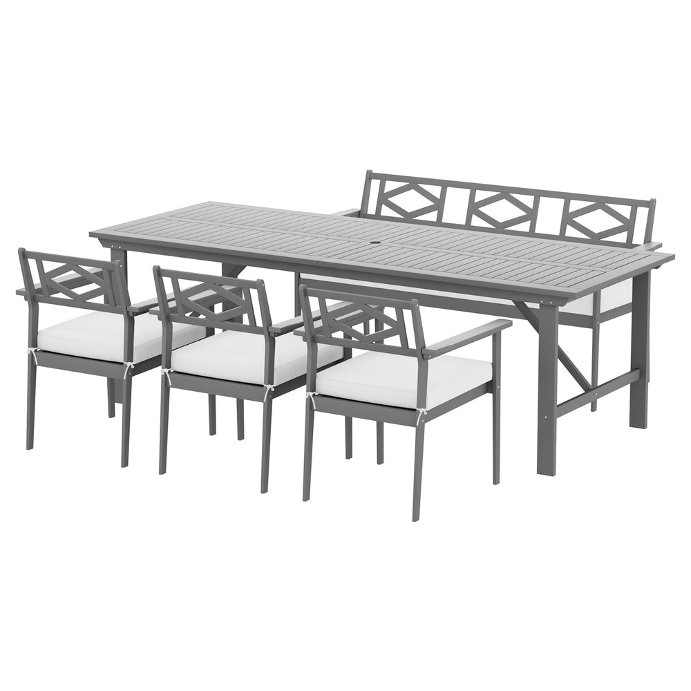 Gardeon Outdoor Dining Set 5 Piece Wooden Table Chairs Setting Grey-2