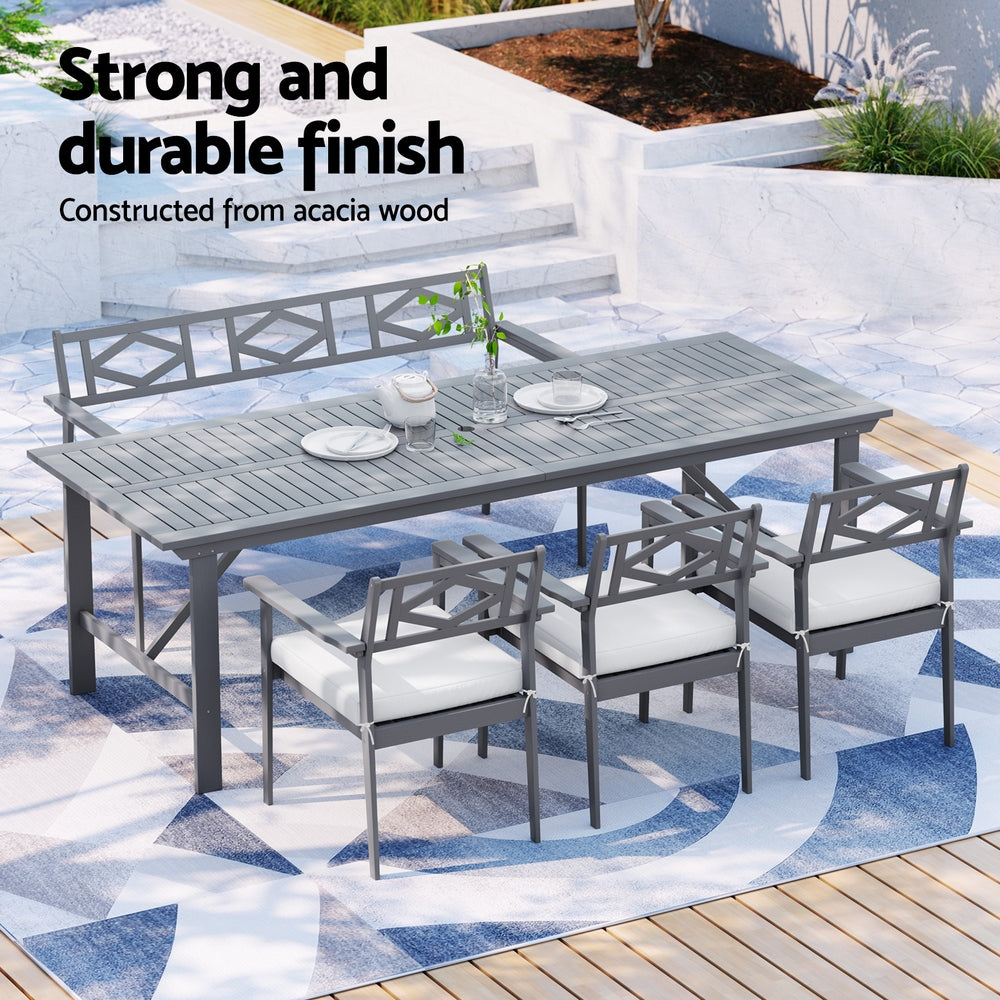 Gardeon Outdoor Dining Set 5 Piece Wooden Table Chairs Setting Grey-3