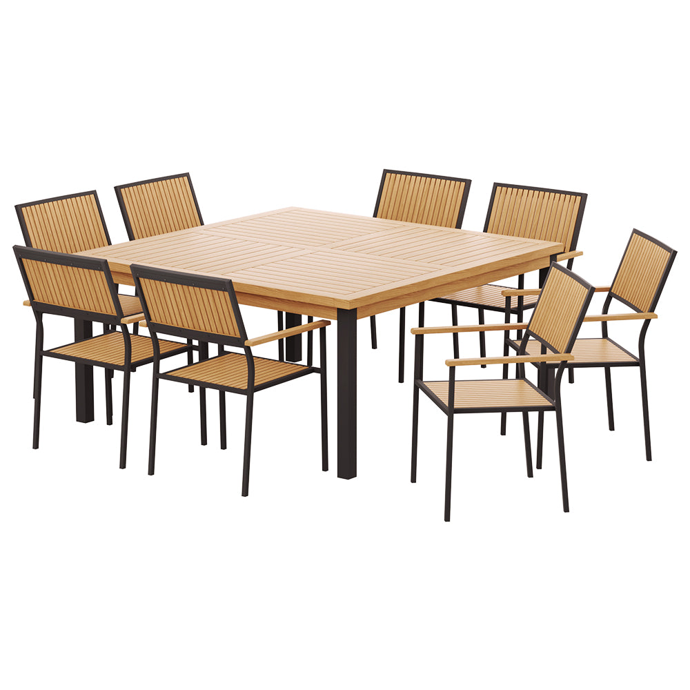 Gardeon Outdoor Dining Set 9 Piece Wooden Table Chairs Setting-2