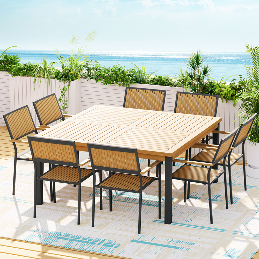 Gardeon Outdoor Dining Set 9 Piece Wooden Table Chairs Setting-3