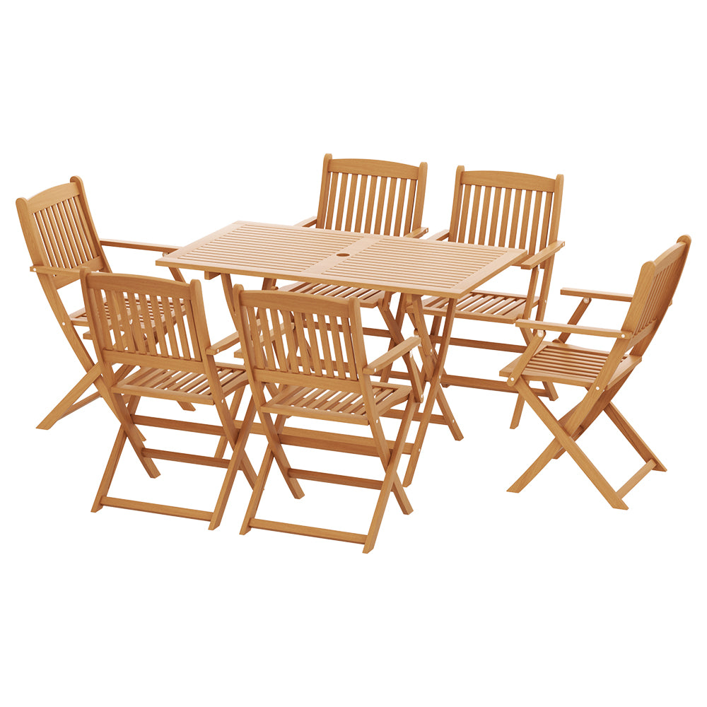 Gardeon Outdoor Dining Set 7 Piece Wooden Table Chairs Setting Foldable-0