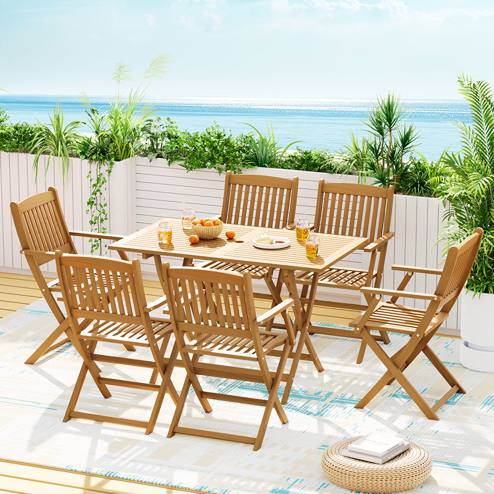 Gardeon Outdoor Dining Set 7 Piece Wooden Table Chairs Setting Foldable-3