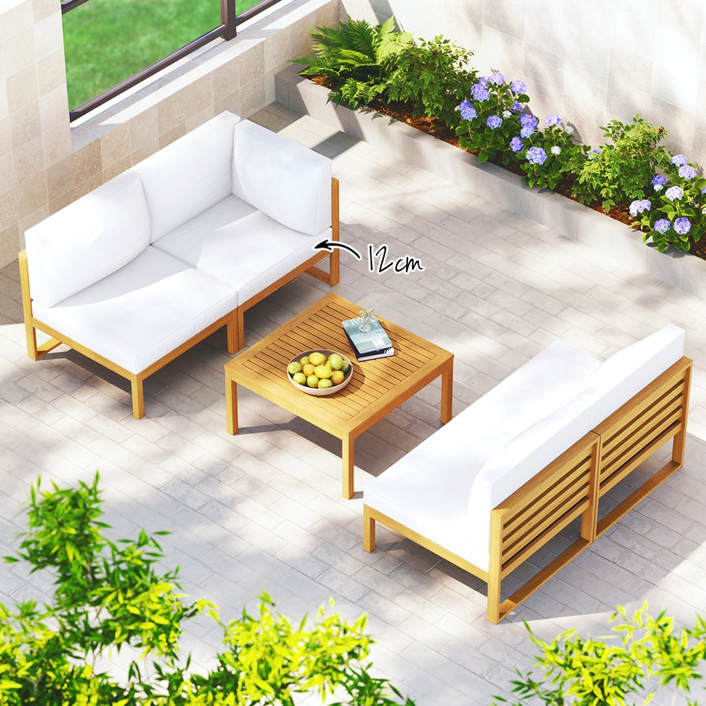 Gardeon 4-Seater Outdoor Sofa Set Wooden Lounge Setting 5PCS-3