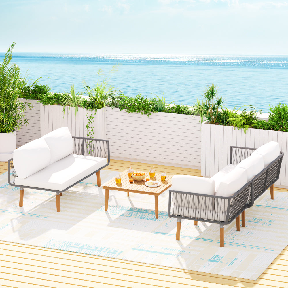 Gardeon 5-Seater Outdoor Sofa Set Wooden Lounge Setting Aluminum-4