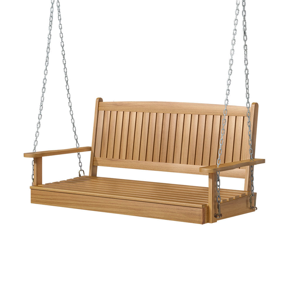 Gardeon Porch Swing Chair With Chain Outdoor Furniture Wooden Bench 2 Seat Teak-0