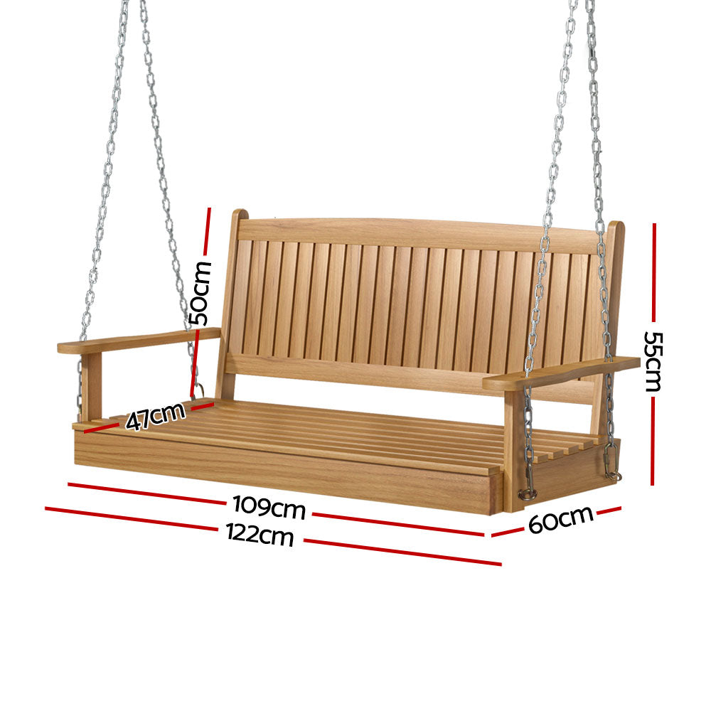 Gardeon Porch Swing Chair With Chain Outdoor Furniture Wooden Bench 2 Seat Teak-1