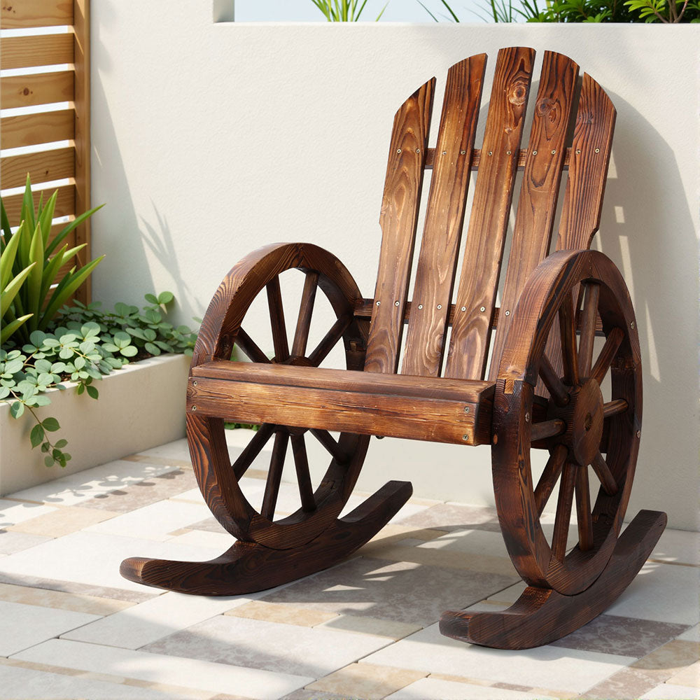 Gardeon Wagon Wheels Rocking Chair - Brown-6