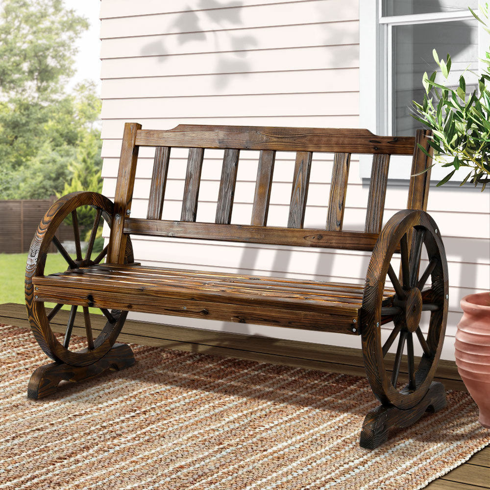 Gardeon Outdoor Garden Bench Wooden 2 Seater Wagon Chair Patio Furniture Brown-7