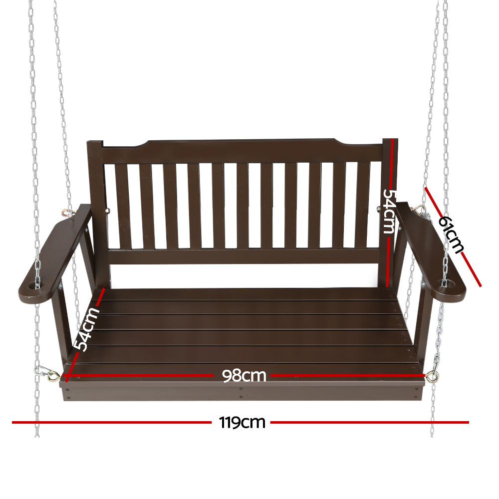 Gardeon Porch Swing Chair with Chain Garden Bench Outdoor Furniture Wooden Brown-1