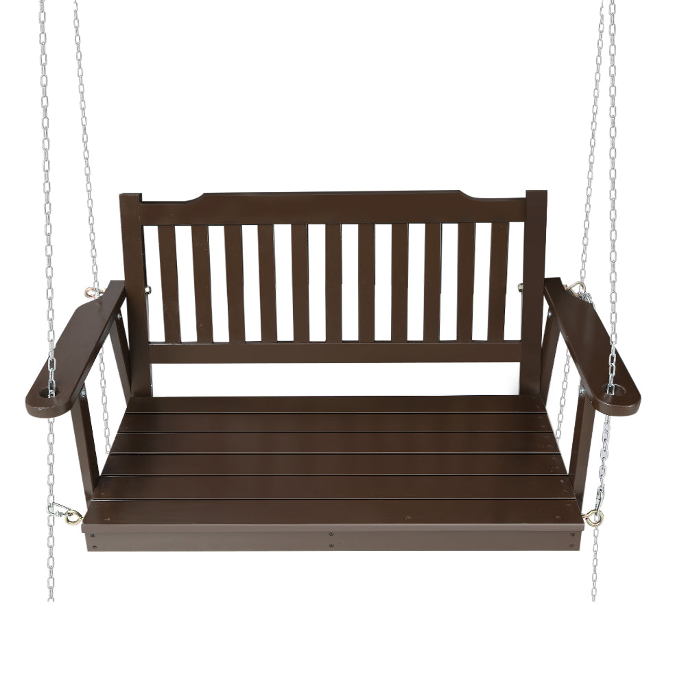 Gardeon Porch Swing Chair with Chain Garden Bench Outdoor Furniture Wooden Brown-2