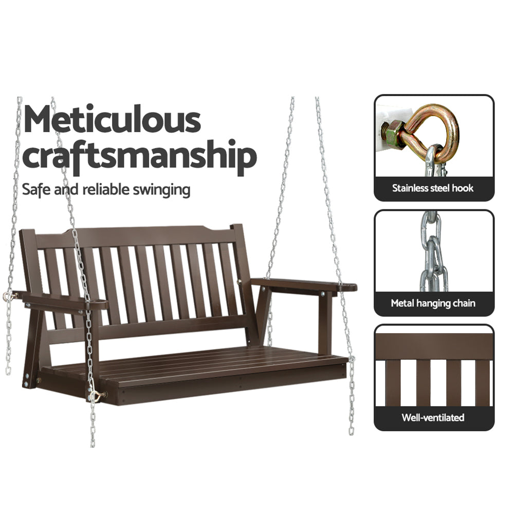 Gardeon Porch Swing Chair with Chain Garden Bench Outdoor Furniture Wooden Brown-5