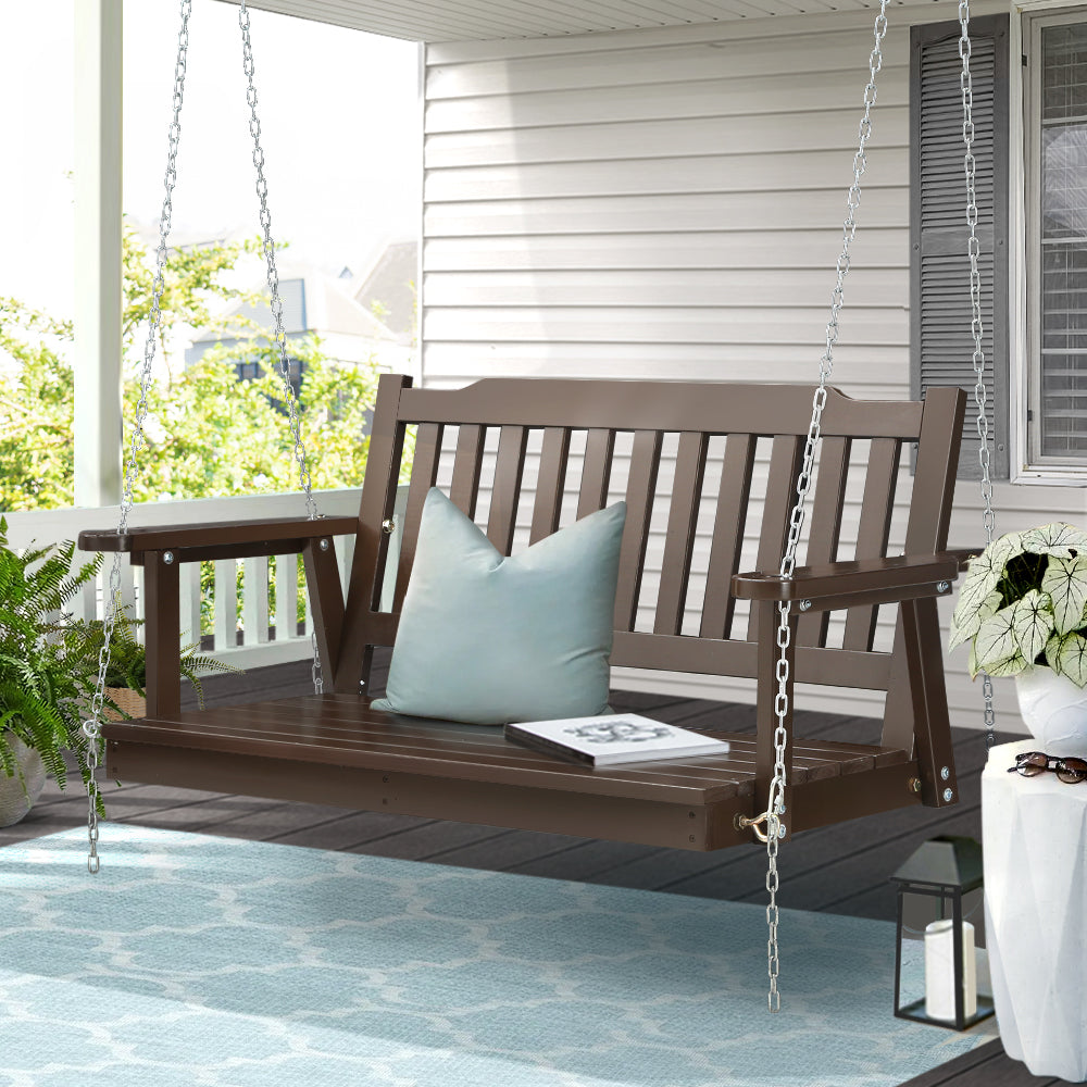 Gardeon Porch Swing Chair with Chain Garden Bench Outdoor Furniture Wooden Brown-7