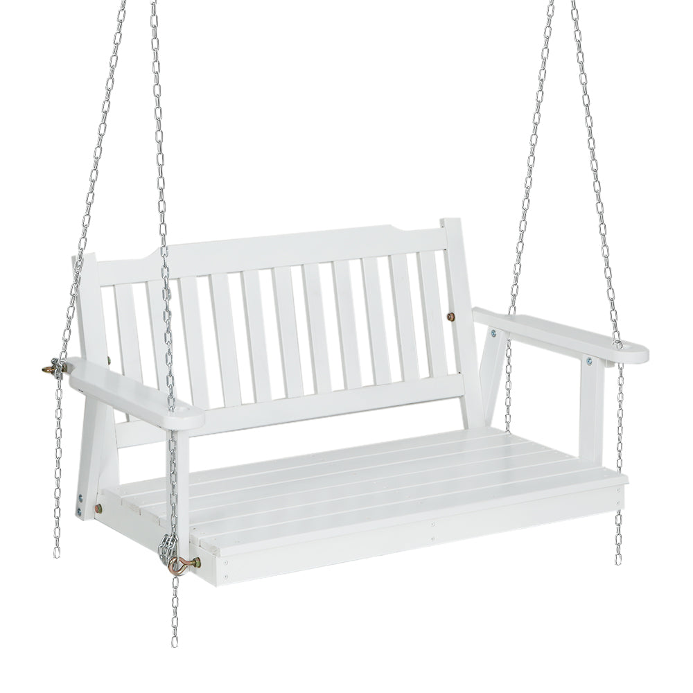 Gardeon Porch Swing Chair with Chain Garden Bench Outdoor Furniture Wooden White-0