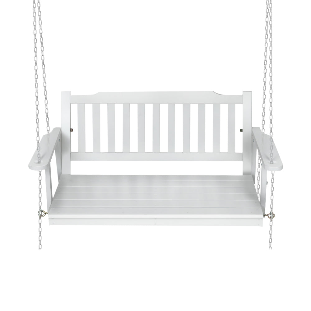 Gardeon Porch Swing Chair with Chain Garden Bench Outdoor Furniture Wooden White-2