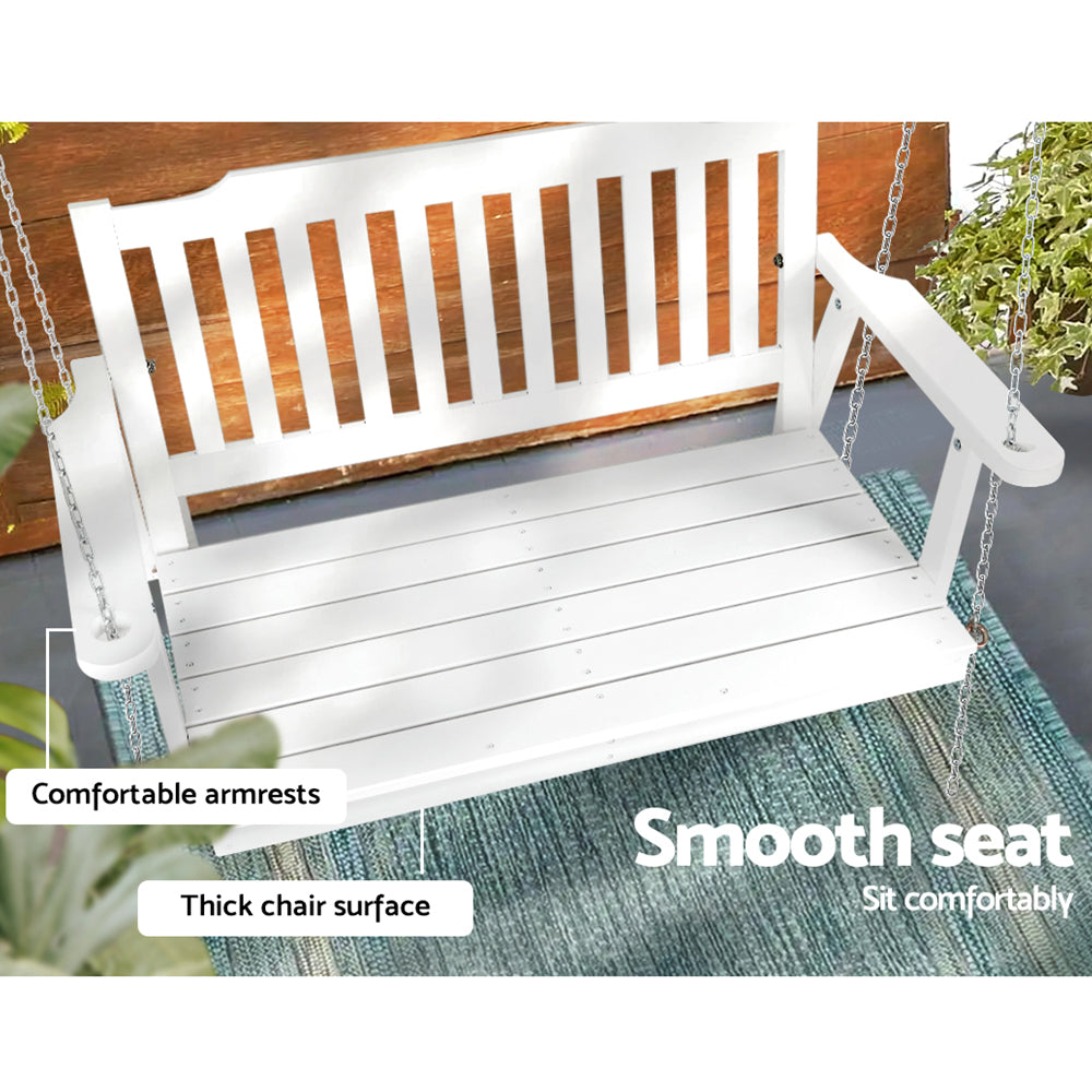 Gardeon Porch Swing Chair with Chain Garden Bench Outdoor Furniture Wooden White-6