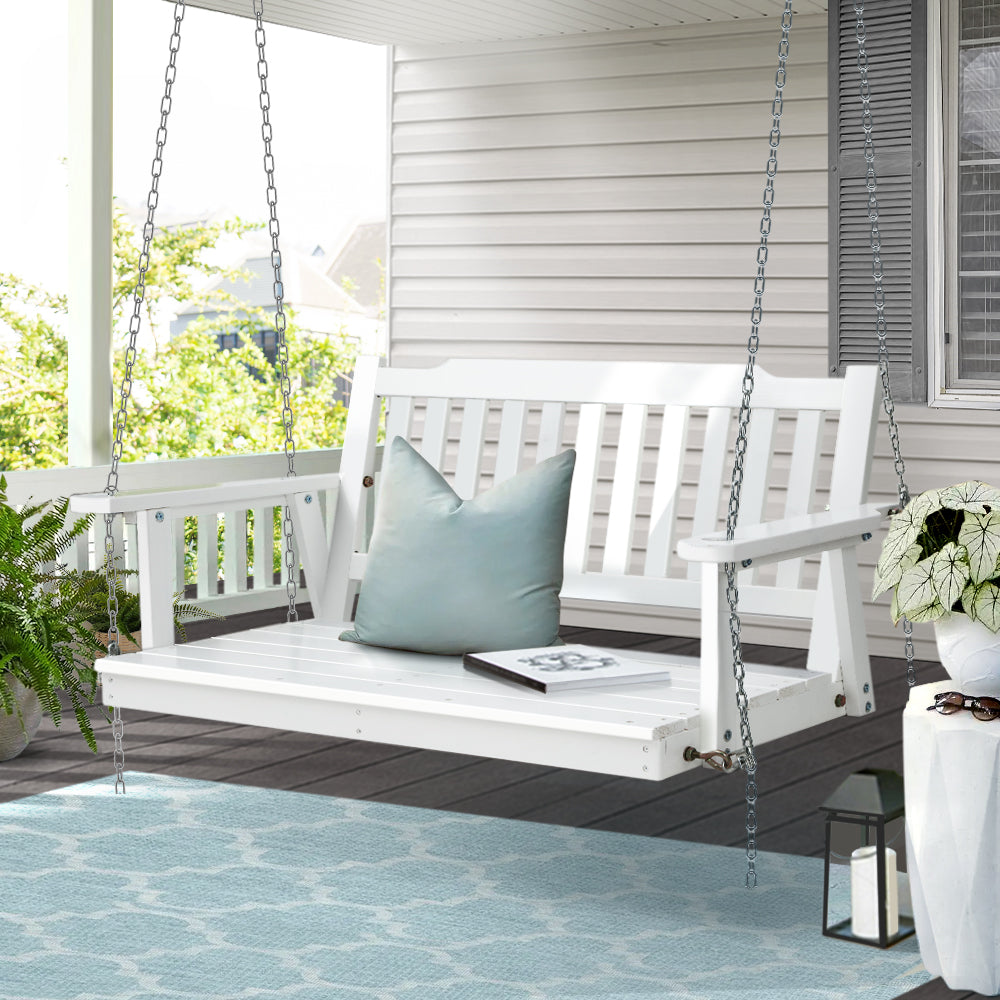 Gardeon Porch Swing Chair with Chain Garden Bench Outdoor Furniture Wooden White-7